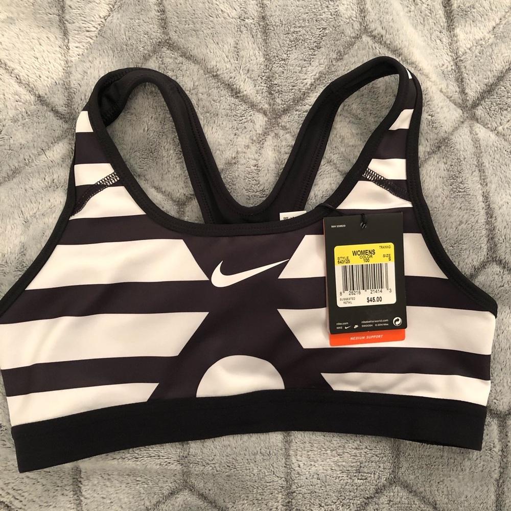 Nike black and white striped sports bra